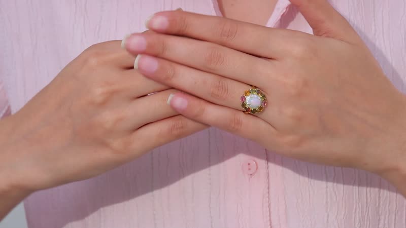 Premium Ethiopian Welo Opal, Multi Gemstone Ring in Vermeil YG Over Sterling Silver (Size 10.0) 2.80 ctw