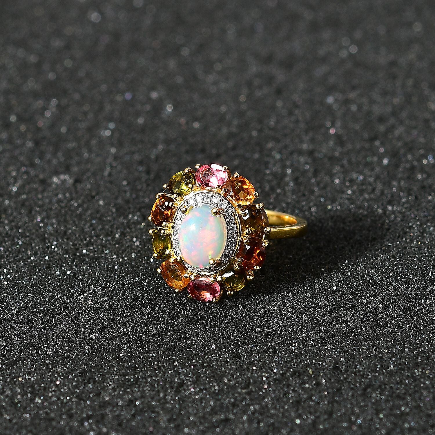 Ethiopian Welo Opal and Multi Gemstone Cocktail Ring in Vermeil Yellow Gold Over Sterling Silver (Size 10.0) 2.80 ctw