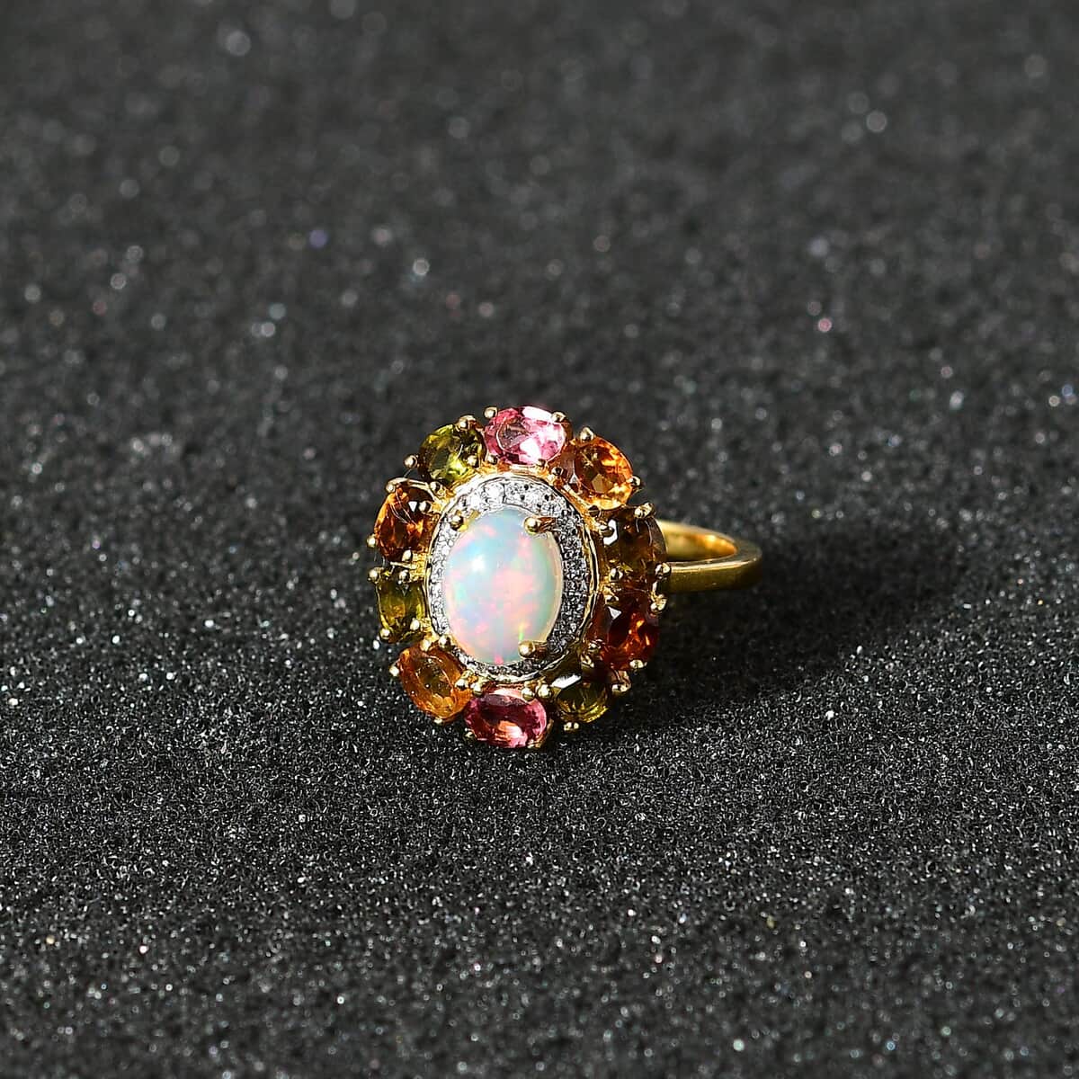 Ethiopian Welo Opal and Multi Gemstone Cocktail Ring in Vermeil Yellow Gold Over Sterling Silver (Size 10.0) 2.80 ctw image number 2