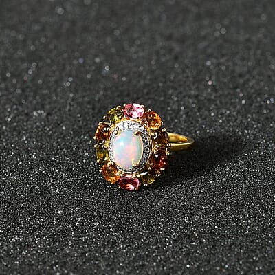 Ethiopian Welo Opal and Multi Gemstone Cocktail Ring in Vermeil Yellow Gold Over Sterling Silver (Size 10.0) 2.80 ctw