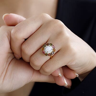 Ethiopian Welo Opal and Multi Gemstone Cocktail Ring in Vermeil Yellow Gold Over Sterling Silver (Size 10.0) 2.80 ctw
