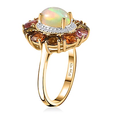 Ethiopian Welo Opal and Multi Gemstone Cocktail Ring in Vermeil Yellow Gold Over Sterling Silver (Size 10.0) 2.80 ctw