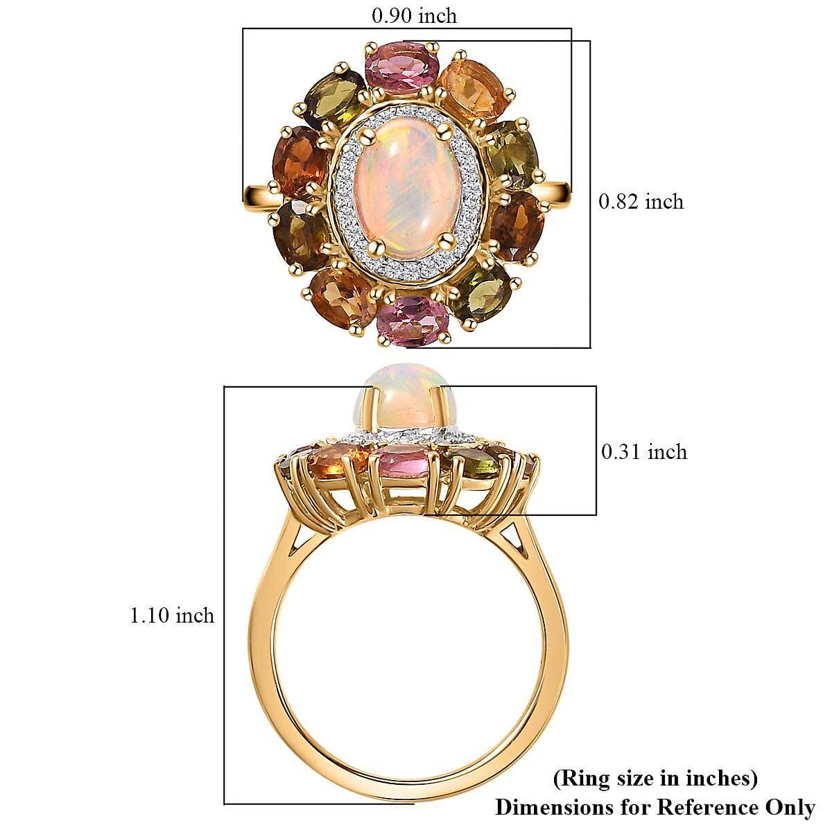 Ethiopian Welo Opal and Multi Gemstone Cocktail Ring in Vermeil Yellow Gold Over Sterling Silver (Size 10.0) 2.80 ctw