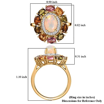 Ethiopian Welo Opal and Multi Gemstone Cocktail Ring in Vermeil Yellow Gold Over Sterling Silver (Size 10.0) 2.80 ctw