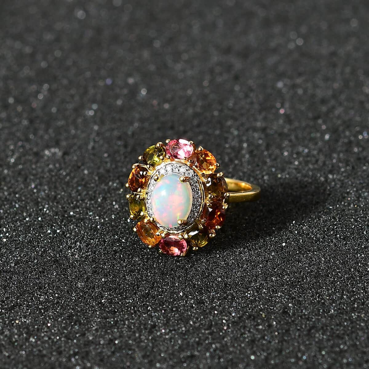 Ethiopian Welo Opal and Multi Gemstone Cocktail Ring in Vermeil Yellow Gold Over Sterling Silver (Size 11.0) 2.80 ctw image number 2