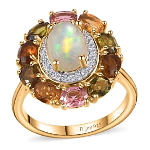 Ethiopian Welo Opal and Multi Gemstone Cocktail Ring in Vermeil Yellow Gold Over Sterling Silver (Size 6.0) 2.80 ctw