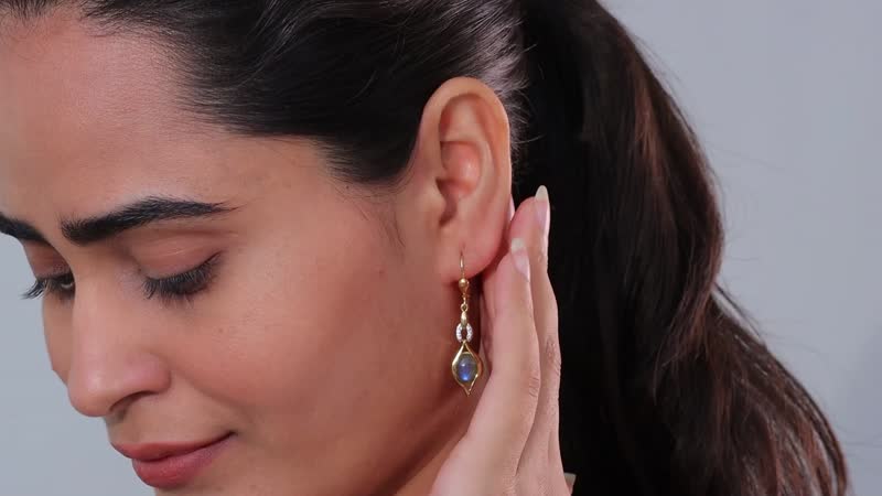 D'Joy Malagasy Labradorite and White Zircon Lever Back Earrings in Vermeil Yellow Gold Over Sterling Silver 4.35 ctw