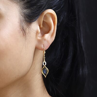 D'Joy Malagasy Labradorite and White Zircon Lever Back Earrings in Vermeil Yellow Gold Over Sterling Silver 4.35 ctw