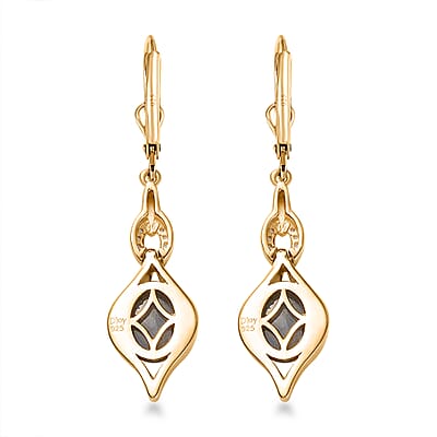 D'Joy Malagasy Labradorite and White Zircon Lever Back Earrings in Vermeil Yellow Gold Over Sterling Silver 4.35 ctw