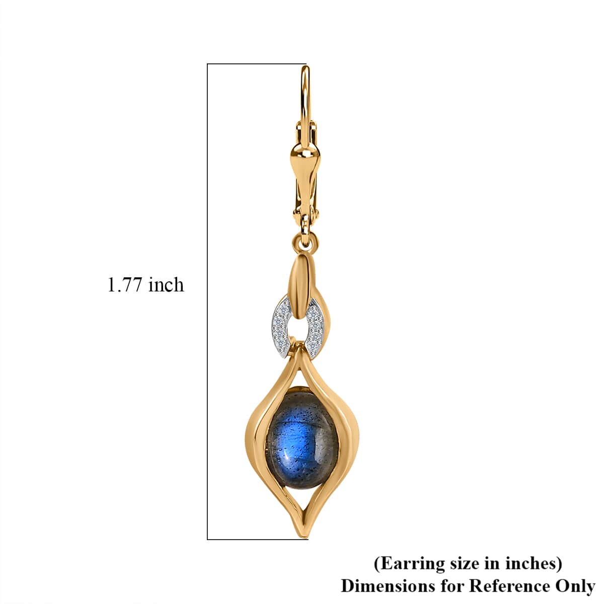 Malagasy Labradorite and White Zircon Lever Back Earrings in Vermeil Yellow Gold Over Sterling Silver 4.35 ctw image number 5