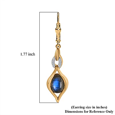 D'Joy Malagasy Labradorite and White Zircon Lever Back Earrings in Vermeil Yellow Gold Over Sterling Silver 4.35 ctw