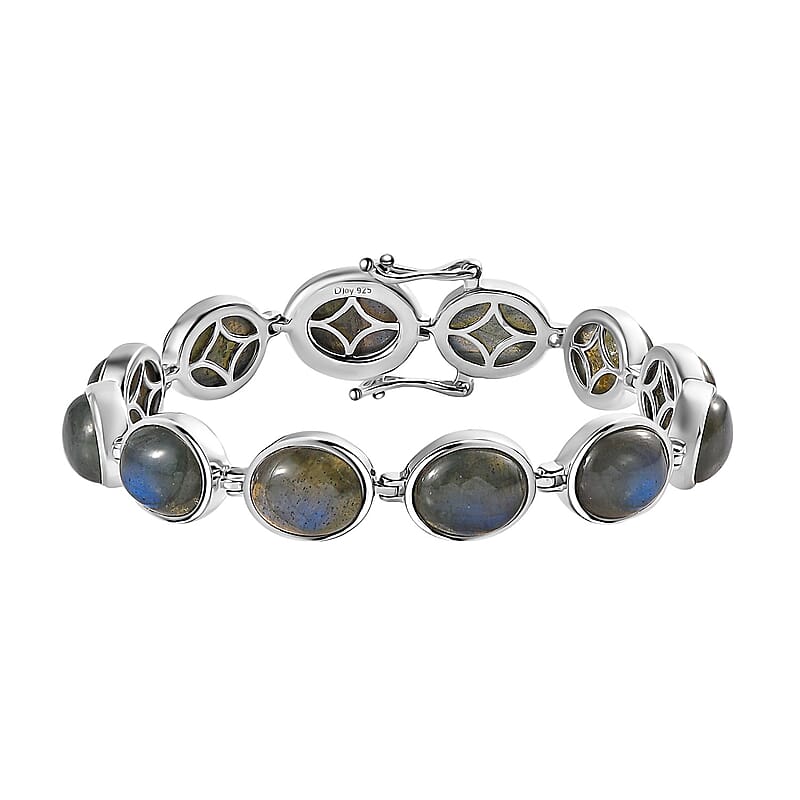 Malagasy Labradorite Bracelet in Platinum Over Sterling Silver (6.50 In) 40.60 ctw