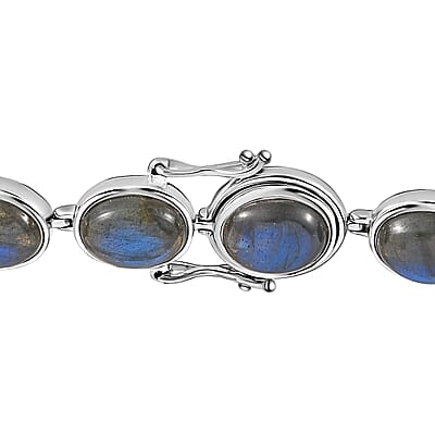 Malagasy Labradorite Bracelet in Platinum Over Sterling Silver (6.50 In) 40.60 ctw