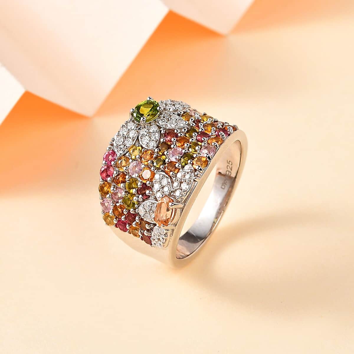 Multi-Color Tourmaline and Moissanite Ring in Platinum Over Sterling Silver (Size 10.0) 2.35 ctw image number 1