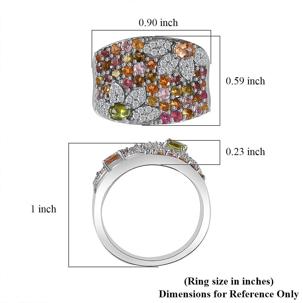 Natural Calabar Green Tourmaline, Multi-Tourmaline and Moissanite Ring in Platinum Over Sterling Silver (Size 10.0) 2.35 ctw
