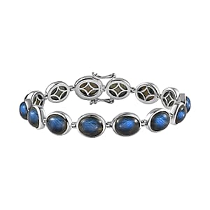 Malagasy Labradorite Bracelet in Platinum Over Sterling Silver (7.50 In) 44.00 ctw