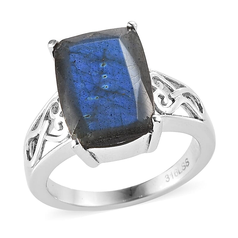 Malagasy Labradorite Solitaire Ring in Stainless Steel (Size 10.0) 4.90 ctw