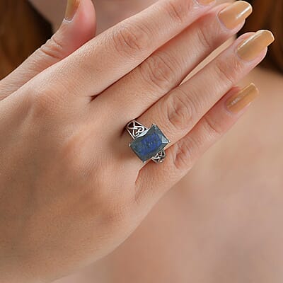 Malagasy Labradorite Solitaire Ring in Stainless Steel (Size 10.0) 4.90 ctw