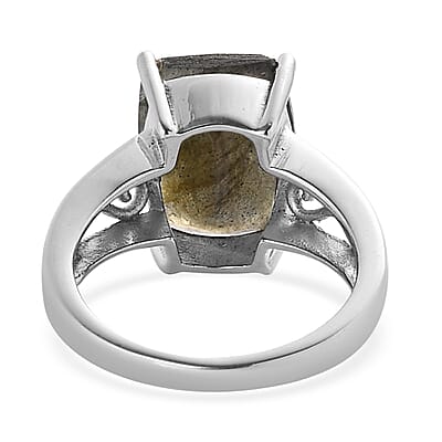Malagasy Labradorite Solitaire Ring in Stainless Steel (Size 10.0) 4.90 ctw