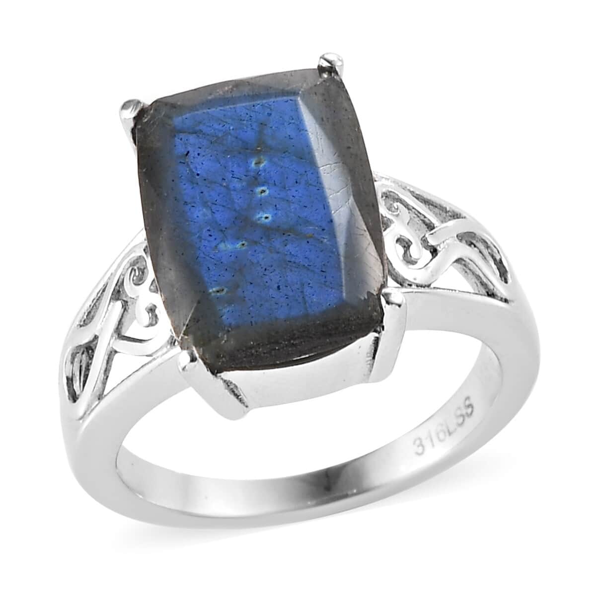 Malagasy Labradorite Solitaire Ring in Stainless Steel (Size 7.0) 4.90 ctw image number 0