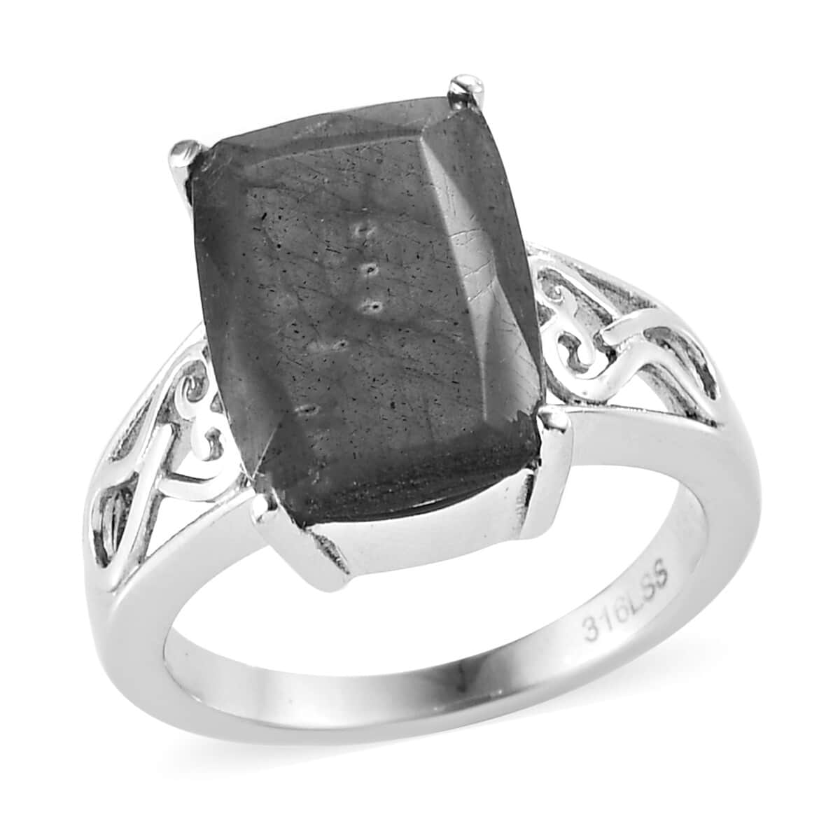 Malagasy Labradorite Solitaire Ring in Stainless Steel (Size 8.0) 4.90 ctw image number 0