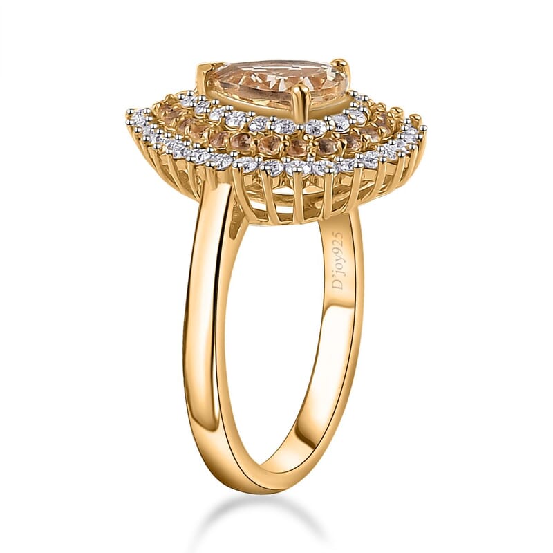 Golden Imperial Topaz and Moissanite Cocktail Ring in Vermeil Yellow Gold Over Sterling Silver (Size 6.0) 2.80 ctw