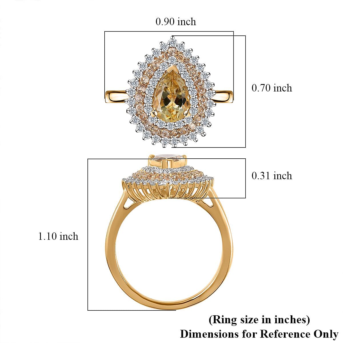 Golden Imperial Topaz and Moissanite Cocktail Ring in Vermeil Yellow Gold Over Sterling Silver (Size 6.0) 2.80 ctw