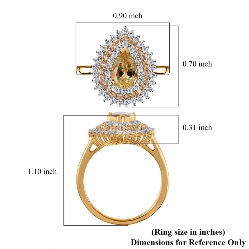 Golden Imperial Topaz and Moissanite Cocktail Ring in Vermeil Yellow Gold Over Sterling Silver (Size 6.0) 2.80 ctw
