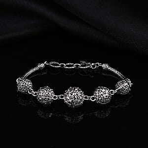 Bali Legacy Round Filigree Frangipani Floral Toggle Clasp Bracelet in Sterling Silver (6.50-8.0In) 18.30 Grams