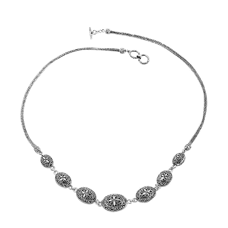 Bali Legacy Oval Filigree Floral Toggle Clasp Necklace in Sterling Silver 29.70 Grams 20 Inches