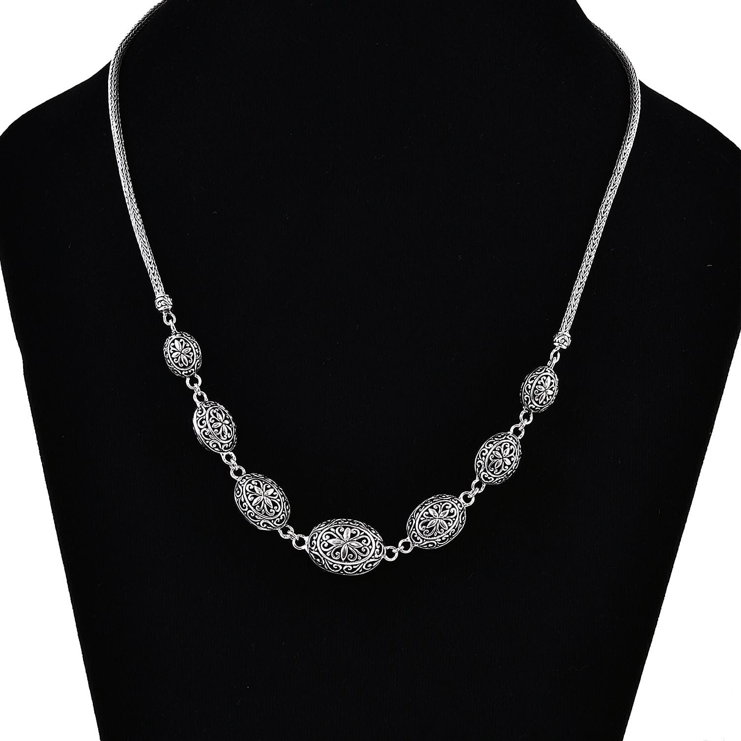 Bali Legacy Oval Filigree Floral Toggle Clasp Necklace in Sterling Silver 29.70 Grams 20 Inches