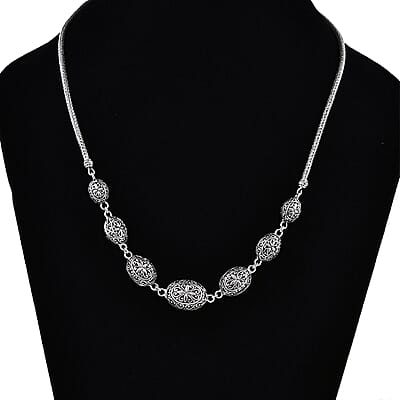 Bali Legacy Oval Filigree Floral Toggle Clasp Necklace in Sterling Silver 29.70 Grams 20 Inches