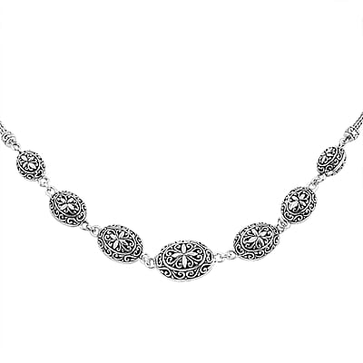 Bali Legacy Oval Filigree Floral Toggle Clasp Necklace in Sterling Silver 29.70 Grams 20 Inches