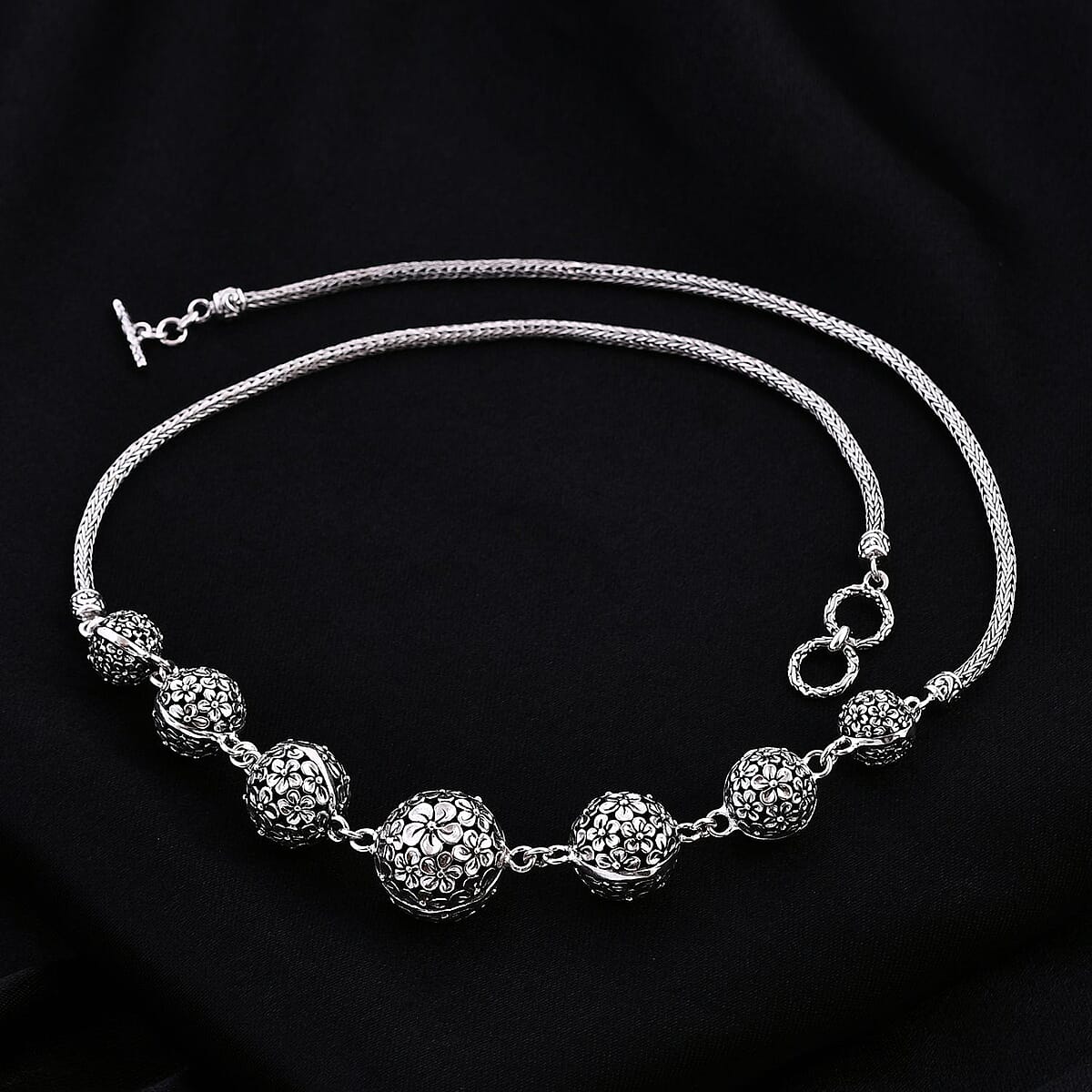 Bali Legacy Round Filigree Frangipani Floral Toggle Clasp Necklace in Sterling Silver 35 Grams 20 Inches image number 1