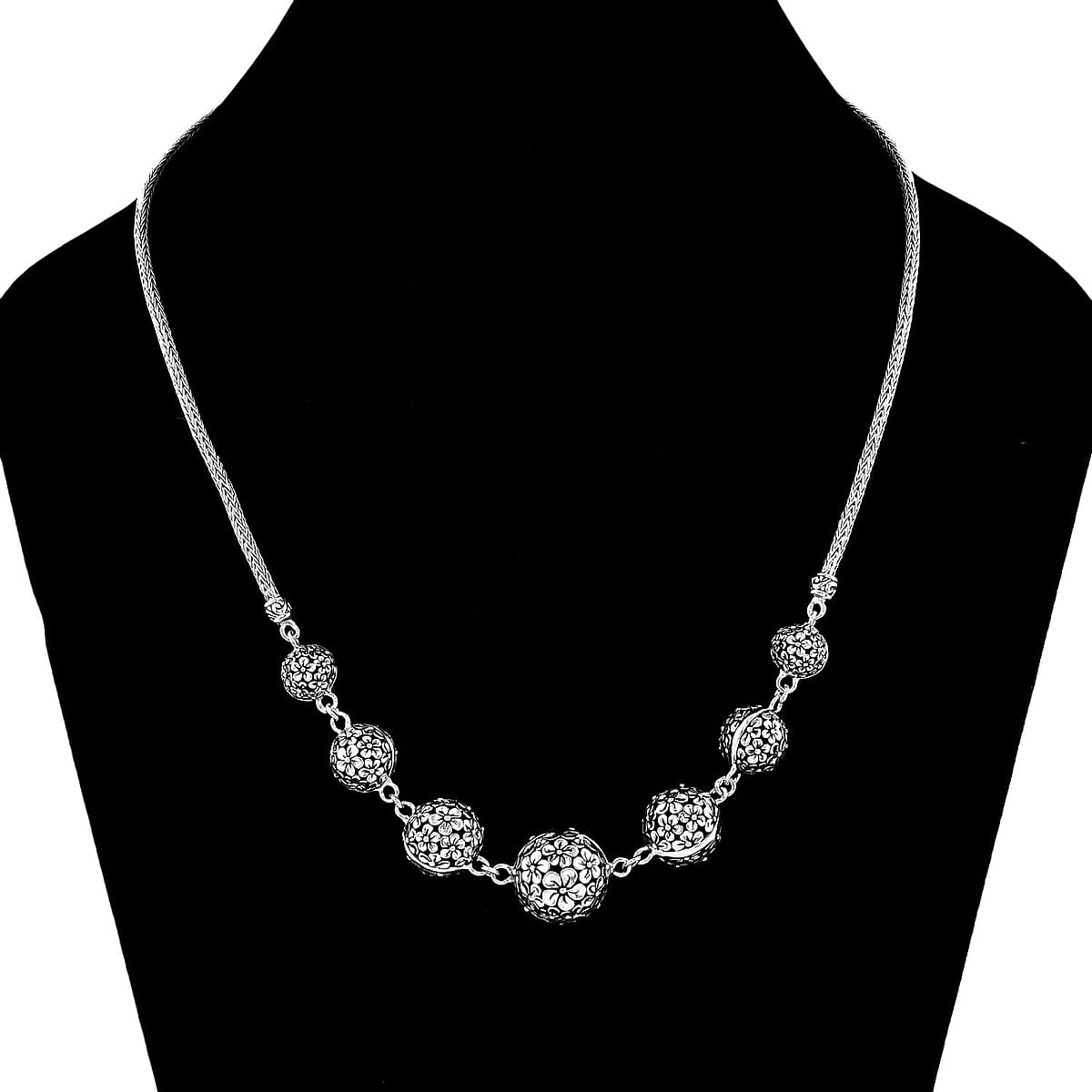 Bali Legacy Round Filigree Frangipani Floral Toggle Clasp Necklace in Sterling Silver 35 Grams 20 Inches image number 2