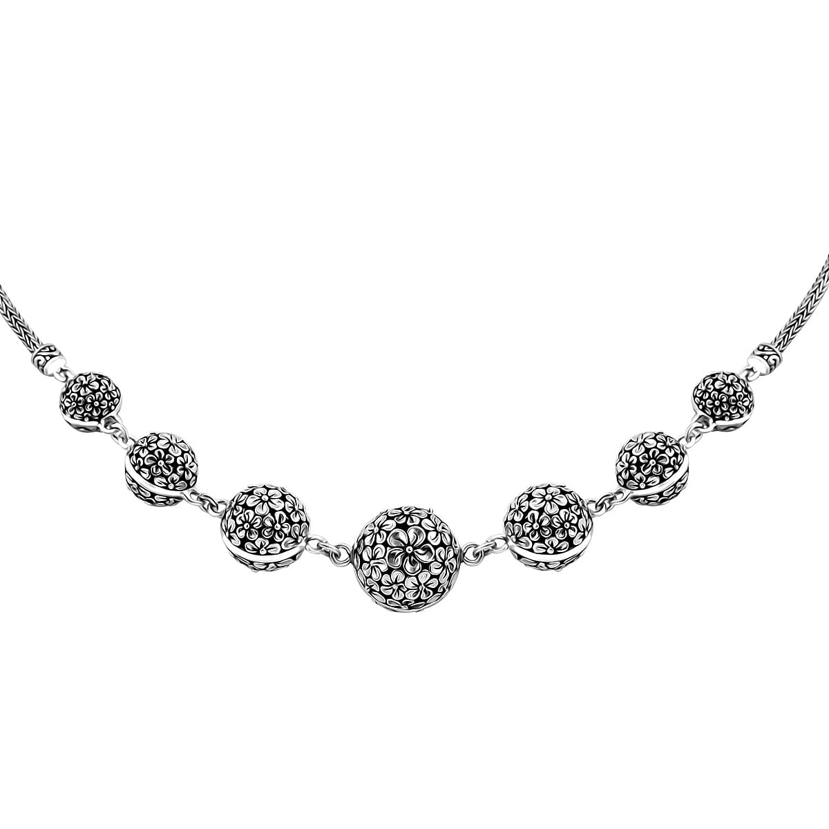 Bali Legacy Round Filigree Frangipani Floral Toggle Clasp Necklace in Sterling Silver 35 Grams 20 Inches image number 3