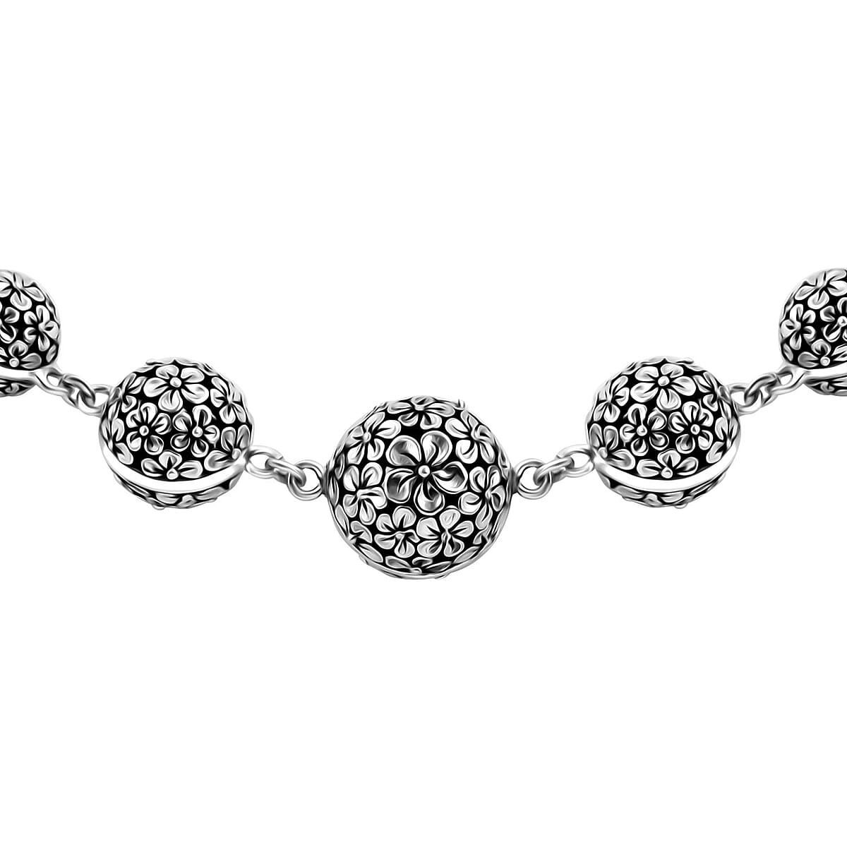 Bali Legacy Round Filigree Frangipani Floral Toggle Clasp Necklace in Sterling Silver 35 Grams 20 Inches image number 4