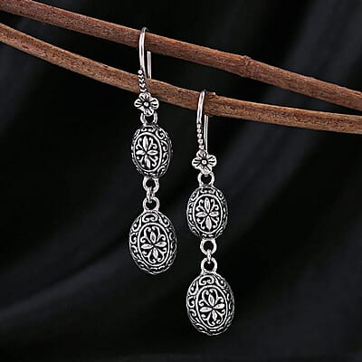 Bali Legacy Oval Filigree Floral Earrings in Sterling Silver 8.10 Grams