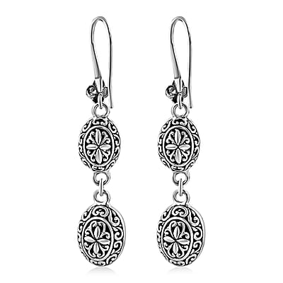 Bali Legacy Oval Filigree Floral Earrings in Sterling Silver 8.10 Grams