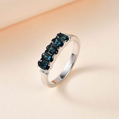 Luxoro 14K White Gold AAA Monte Belo Indicolite and G-H I2 Diamond 5 Stone Ring (Size 10.0) 1.35 ctw