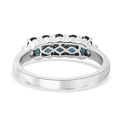 Luxoro 14K White Gold AAA Monte Belo Indicolite and G-H I2 Diamond 5 Stone Ring (Size 10.0) 1.35 ctw