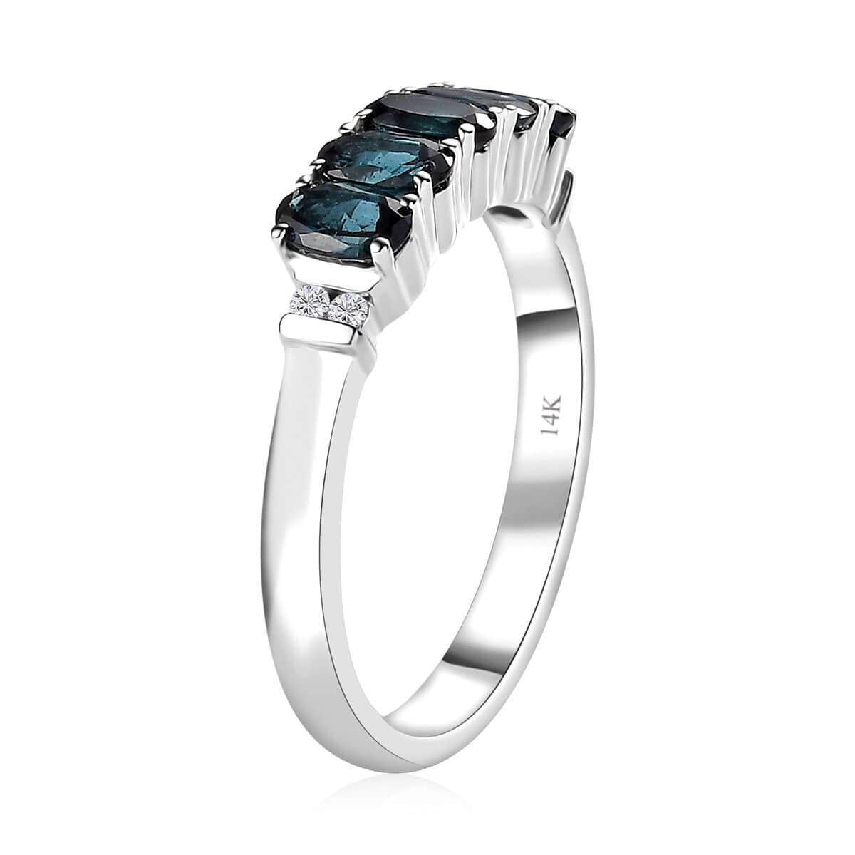 Luxoro 14K White Gold AAA Monte Belo Indicolite and G-H I2 Diamond 5 Stone Ring (Size 6.0) 1.35 ctw image number 3