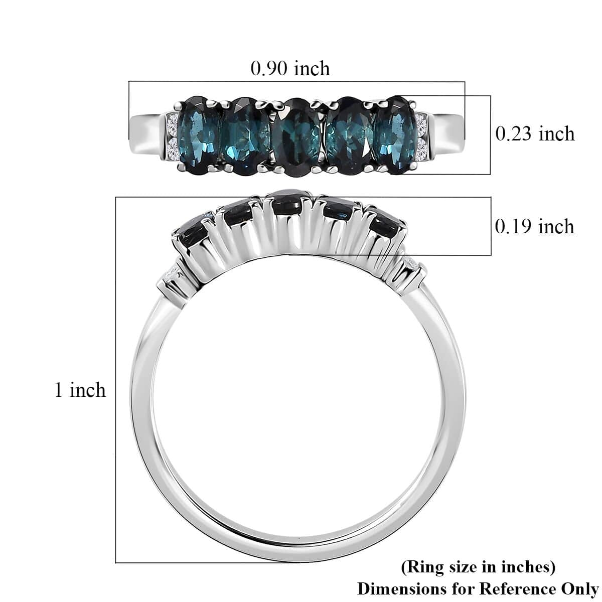 Luxoro 14K White Gold AAA Monte Belo Indicolite and G-H I2 Diamond 5 Stone Ring (Size 6.0) 1.35 ctw image number 5