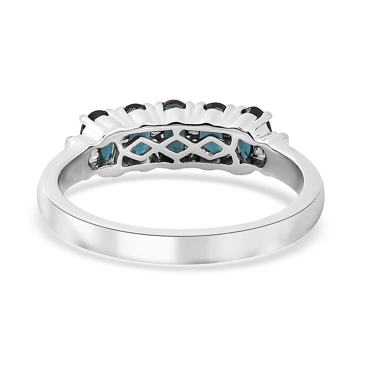 Luxoro 14K White Gold AAA Monte Belo Indicolite and G-H I2 Diamond 5 Stone Ring (Size 6.5) 1.35 ctw image number 4