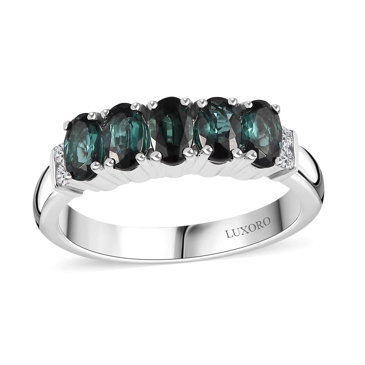 Luxoro 14K White Gold AAA Monte Belo Indicolite and G-H I2 Diamond 5 Stone Ring (Size 7.0) 1.35 ctw image number 0