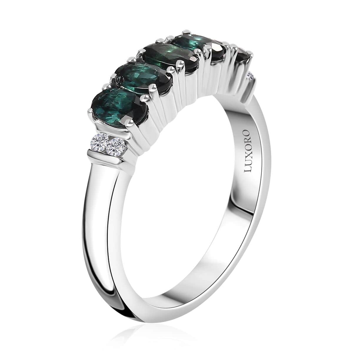 Luxoro 14K White Gold AAA Monte Belo Indicolite and G-H I2 Diamond 5 Stone Ring (Size 7.0) 1.35 ctw image number 3