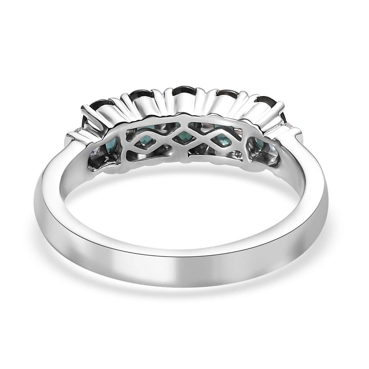 Luxoro 14K White Gold AAA Monte Belo Indicolite and G-H I2 Diamond 5 Stone Ring (Size 7.0) 1.35 ctw image number 4