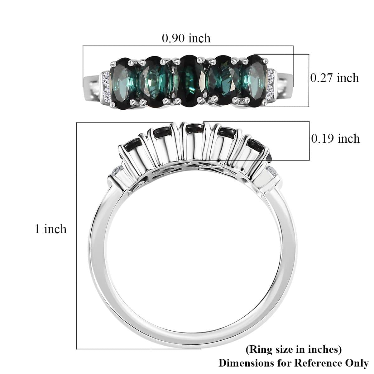 Luxoro 14K White Gold AAA Monte Belo Indicolite and G-H I2 Diamond 5 Stone Ring (Size 7.0) 1.35 ctw image number 5