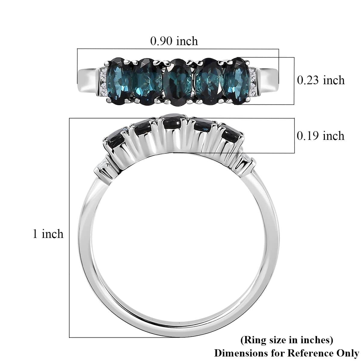 Luxoro 14K White Gold AAA Monte Belo Indicolite and G-H I2 Diamond 5 Stone Ring (Size 9.0) 1.35 ctw image number 5