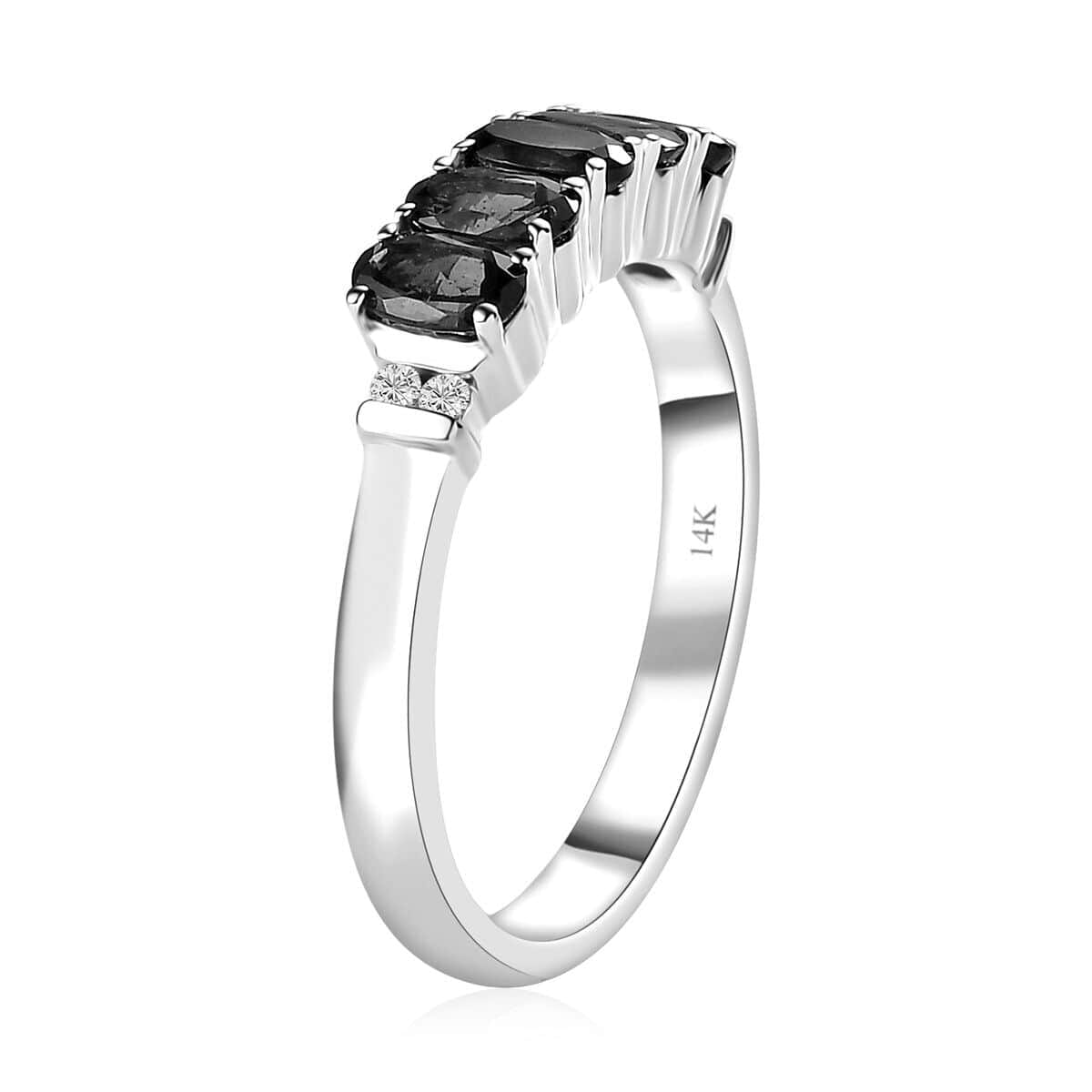 Luxoro 14K White Gold AAA Monte Belo Indicolite and G-H I2 Diamond 5 Stone Ring (Size 9.5) 1.35 ctw image number 3